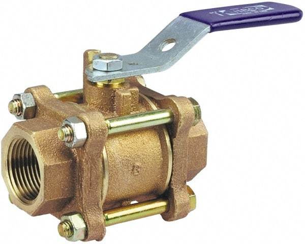 NIBCO - 1-1/2" Pipe, Full Port, Bronze Standard Ball Valve - 3 Piece, Inline - One Way Flow, FNPT x FNPT Ends, Locking Lever Handle, 600 WOG, 150 WSP - Exact Tool & Supply
