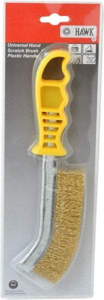 Made in USA - 1" Trim Length Brass Scratch Brass Brush - 5-1/2" Brush Length, 10" OAL, 1" Trim Length, Plastic Ergonomic Handle - Exact Tool & Supply
