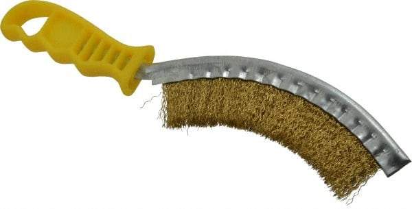 Made in USA - 1" Trim Length Brass Scratch Brass Brush - 5-1/2" Brush Length, 10" OAL, 1" Trim Length, Plastic Ergonomic Handle - Exact Tool & Supply