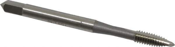 OSG - #8-32 UNC, 2 Flute, Bright Finish, High Speed Steel Spiral Point Tap - Plug Chamfer, Right Hand Thread, 2-1/8" OAL, 3/4" Thread Length, 0.168" Shank Diam - Exact Tool & Supply