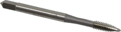 OSG - #8-32 UNC, 2 Flute, Bright Finish, High Speed Steel Spiral Point Tap - Plug Chamfer, Right Hand Thread, 2-1/8" OAL, 3/4" Thread Length, 0.168" Shank Diam - Exact Tool & Supply