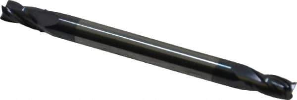 Accupro - 7/64", 3/16" LOC, 1/8" Shank Diam, 1-1/2" OAL, 4 Flute, Solid Carbide Square End Mill - Double End, AlTiN Finish, Spiral Flute, 30° Helix, Centercutting, Right Hand Cut, Right Hand Flute - Exact Tool & Supply