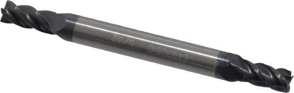 Accupro - 5/32", 5/16" LOC, 3/16" Shank Diam, 2" OAL, 4 Flute, Solid Carbide Square End Mill - Double End, AlTiN Finish, Spiral Flute, 40° Helix, Centercutting, Right Hand Cut, Right Hand Flute - Exact Tool & Supply