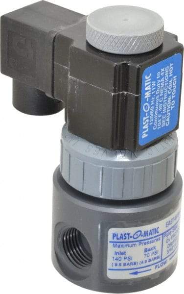 Plast-O-Matic - Direct Acting, PVC Solenoid Valve - Normally Closed, Viton Seal - Exact Tool & Supply