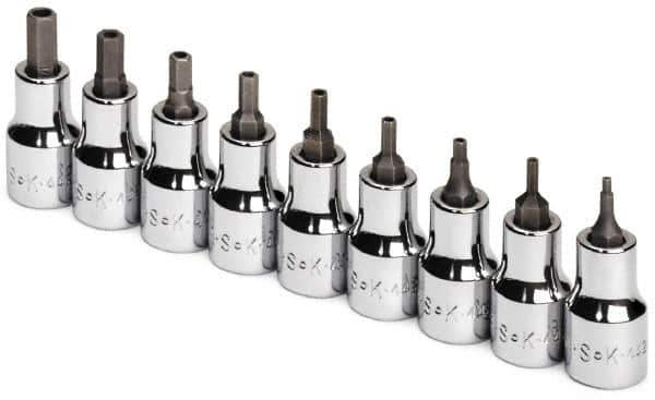 SK - 9 Piece 3/8" Drive Inch Hex Bit Socket Set - 5/64 to 1/4" Hex - Exact Tool & Supply