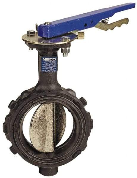 NIBCO - 4" Pipe, Wafer Butterfly Valve - Lever Handle, Ductile Iron Body, EPDM Seat, 250 WOG, Ductile Iron Disc, Stainless Steel Stem - Exact Tool & Supply