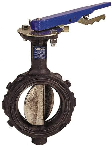 NIBCO - 2-1/2" Pipe, Wafer Butterfly Valve - Lever Handle, Ductile Iron Body, Buna-N Seat, 250 WOG, Ductile Iron Disc, Stainless Steel Stem - Exact Tool & Supply