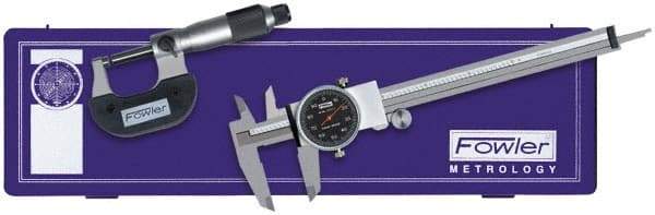 Fowler - 3 Piece, Machinist Caliper and Micrometer Tool Kit - 0 to 6 Inch Caliper, 0 to 1 Inch Micrometer, 0.0001 Inch Graduation - Exact Tool & Supply