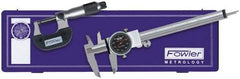 Fowler - 3 Piece, Machinist Caliper and Micrometer Tool Kit - 0 to 6 Inch Caliper, 0 to 1 Inch Micrometer, 0.0001 Inch Graduation - Exact Tool & Supply