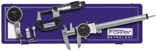 Fowler - 9 Piece, 0" to 0.03" Measuring Range, 0-100 Dial Reading, Black Dial Test Indicator Kit - 0.0005" Dial Graduation - Exact Tool & Supply