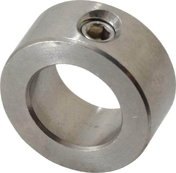 Climax Metal Products - 3/4" Bore, Stainless Steel, Set Screw Solid Set Screw Collars - 1-1/4" Outside Diam, 9/16" Wide - Exact Tool & Supply