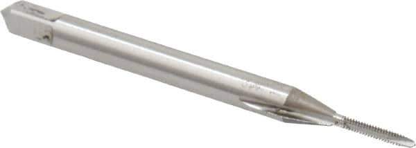 OSG - #00-90 UNS, 2 Flute, Bright Finish, High Speed Steel Spiral Point Tap - Plug Chamfer, Right Hand Thread, 1-9/16" OAL, 1/4" Thread Length, 0.141" Shank Diam, Series S110 - Exact Tool & Supply