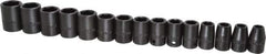 Proto - 15 Piece 1/2" Drive Impact Socket Set - 6 Points, 10mm to 24mm Range, Metric Measurement Standard - Exact Tool & Supply