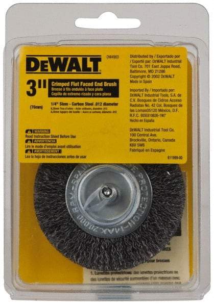 DeWALT - 3" Brush Diam, Flat Faced, End Brush - 1/4" Diam Shank, 20,000 Max RPM - Exact Tool & Supply