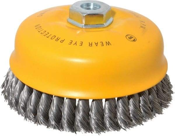 DeWALT - 6" Diam, 5/8-11 Threaded Arbor, Steel Fill Cup Brush - 0.023 Wire Diam, 6,600 Max RPM - Exact Tool & Supply