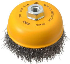 DeWALT - 5" Diam, 5/8-11 Threaded Arbor, Steel Fill Cup Brush - 0.02 Wire Diam, 8,000 Max RPM - Exact Tool & Supply