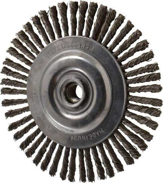 DeWALT - 6" OD, 5/8-11 Arbor Hole, Knotted Steel Wheel Brush - 0.02" Filament Diam, 12,500 RPM - Exact Tool & Supply