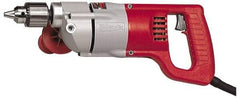 Milwaukee Tool - 1/2" Keyed Chuck, 1,000 RPM, D-Handle Electric Drill - 7 Amps, 120 Volts, Reversible, Includes Chuck Key with Holder & Side Handle - Exact Tool & Supply