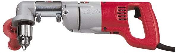Milwaukee Tool - 1/2" Keyed Chuck, 500 RPM, D-Handle Electric Drill - 7 Amps, 120 Volts, Reversible, Includes 3/16" Socket Wrench, 9/16" Open End Wrench, RAD Assembly, Side Handle - Exact Tool & Supply