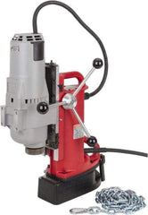Milwaukee Tool - 1-1/4" Chuck, 11" Travel, Portable Electromagnetic Drill Press - 375 & 750 RPM, 12.5 Amps, 120 Volts, 9' Cord Length - Exact Tool & Supply