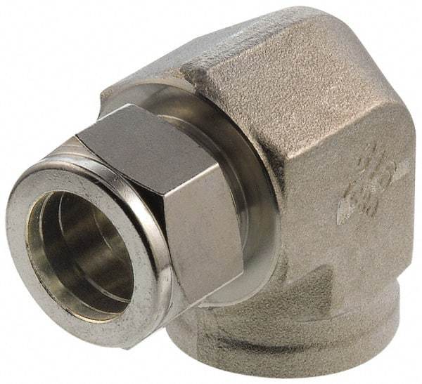Parker - 3/4" OD, Stainless Steel Female Elbow - -425 to 1,200°F, 1-3/8" Hex, Comp x FNPT Ends - Exact Tool & Supply