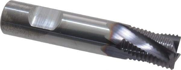 Niagara Cutter - 1/2" Diam, Fine Pitch, 5/8" LOC, 4 Flute Solid Carbide Corner Chamfer Roughing End Mill - TiAlN Finish, 2-1/2" OAL, 1/2" Shank Diam, Single End, Centercutting, 20° Helix - Exact Tool & Supply