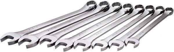 SK - 8 Piece, 1-1/16-1-1/2", 12 Point Combination Wrench Set - Inch Measurement Standard, Chrome Finish, Comes in Rack - Exact Tool & Supply