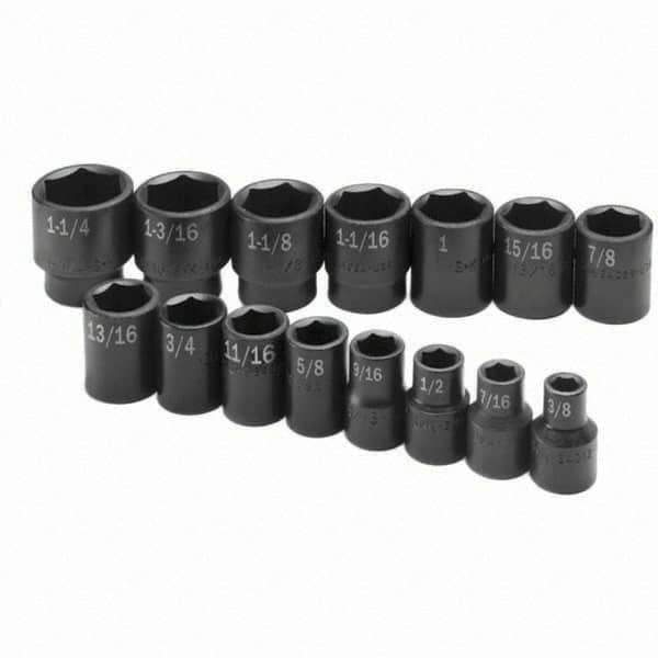 SK - 1/2" Drive Standard Impact Socket Set - 3/8 to 1-1/4", Inch Measurement Standard - Exact Tool & Supply