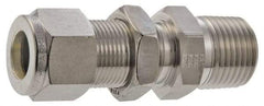Parker - 3/8" OD, Stainless Steel Bulkhead Connector - -425 to 1,200°F, 7/8" Hex, Comp x MNPT Ends - Exact Tool & Supply