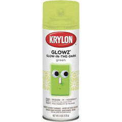Krylon - Glow Green, Semi Gloss, Glow-in-the-Dark Spray Paint - 10 to 15 Sq Ft per Can, 16 oz Container, Use on Ceramics, Fabric, Glass, Glow-in-the-Dark Paint, Metal, Paper, Papier Mache, Plaster, Wicker, Wood - Exact Tool & Supply
