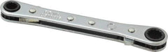 Proto - 1/4" x 5/16" 12 Point Reversible Ratcheting Box Wrench - Double End, 1-5/8" Head Diam x 1/2" Head Thickness, 4-3/8" OAL, Steel, Chrome Finish - Exact Tool & Supply