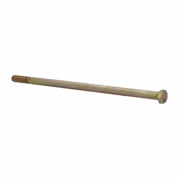 Made in North America - 3/8-16 UNC, 9" Length Under Head Hex Head Cap Screw - Partially Threaded, Grade 8 Alloy Steel, Zinc Yellow Dichromate Finish, 9/16" Hex - Exact Tool & Supply