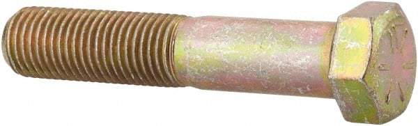 Made in USA - 7/16-20 UNF, 2-1/4" Length Under Head Hex Head Cap Screw - Partially Threaded, Grade 8 Alloy Steel, Zinc Yellow Dichromate Finish, 5/8" Hex - Exact Tool & Supply