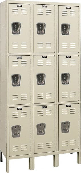 Hallowell - 9 Door, 3 Tier, Galvanite Corrosion Resistant Wardrobe & Box Lockers - Exact Tool & Supply