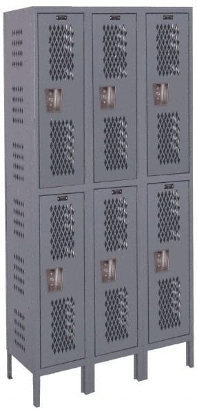 Hallowell - 6 Door, 2 Tier, Heavy-Duty Ventilated Wardrobe & Box Lockers - Exact Tool & Supply