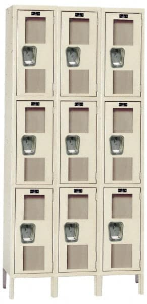Hallowell - 9 Door, 3 Tier, Safety-View Wardrobe Lockers - Exact Tool & Supply