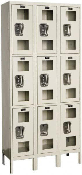 Hallowell - 9 Door, 3 Tier, Safety-View Wardrobe Lockers - Exact Tool & Supply