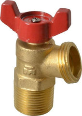 B&K Mueller - 1/2" Pipe, Brass, FNPT, MNPT x GHT End Connection, Boiler Drain Valve - 125 psi WOG Rating, Wing Tee Handle - Exact Tool & Supply