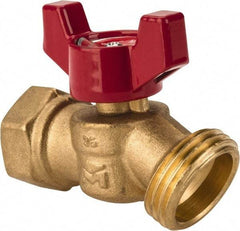 B&K Mueller - 1/2" Pipe, 125 psi WOG Rating, 1/4" Long Shank, Brass Hose Bibb, Stop Valve - Wing Tee Handle, FNPT x GHT End Connections - Exact Tool & Supply