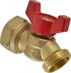 B&K Mueller - 3/4" Pipe, 125 psi WOG Rating, 1/4" Long Shank, Brass Hose Bibb, Stop Valve - Wing Tee Handle, FNPT x GHT End Connections - Exact Tool & Supply