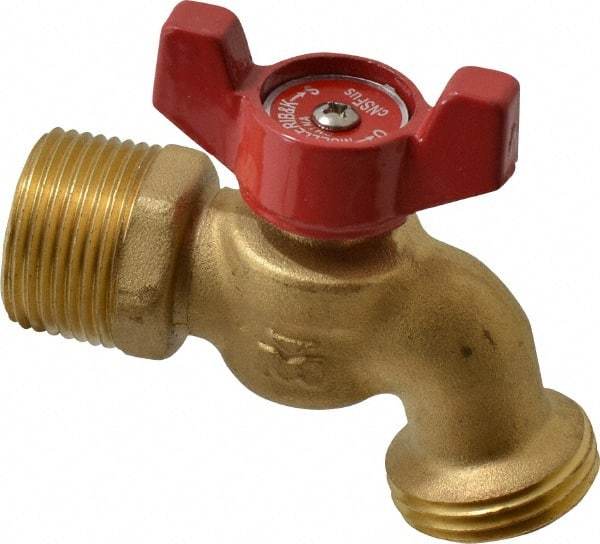 B&K Mueller - 1/2" Pipe, 125 psi WOG Rating, Brass Hose Bibb, Stop Valve - Wing Tee Handle, FNPT/MNPT x GHT End Connections - Exact Tool & Supply