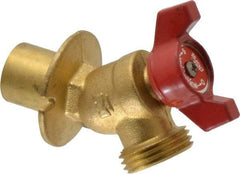 B&K Mueller - 1/2" Pipe, Brass Sillcock - Quarter Turn Handle, Soldered x GHT End Connections, 125 psi WOG Rating - Exact Tool & Supply