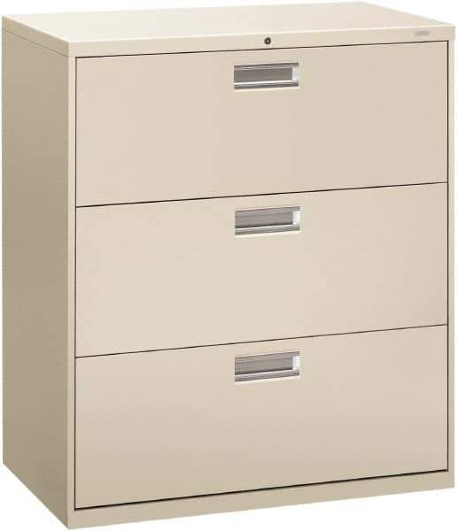 Hon - 36" Wide x 40.88" High x 19-1/4" Deep, 3 Drawer Lateral File - Steel, Light Gray - Exact Tool & Supply