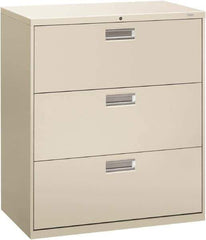 Hon - 36" Wide x 40.88" High x 19-1/4" Deep, 3 Drawer Lateral File - Steel, Light Gray - Exact Tool & Supply
