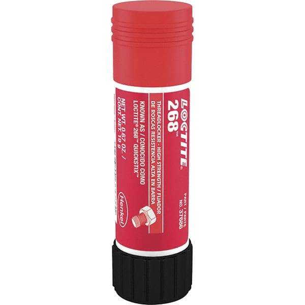 Loctite - 19 g Stick, Red, High Strength Semisolid Threadlocker - Series 268, 72 hr Full Cure Time, Hand Tool, Heat Removal - Exact Tool & Supply