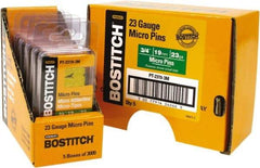 Stanley Bostitch - 23 Gauge 0.0281" Shank Diam 3/4" Long Pin Nails for Power Nailers - Steel, Bright Finish, Smooth Shank, Straight Stick Adhesive Collation, Round Head, Diamond Point - Exact Tool & Supply