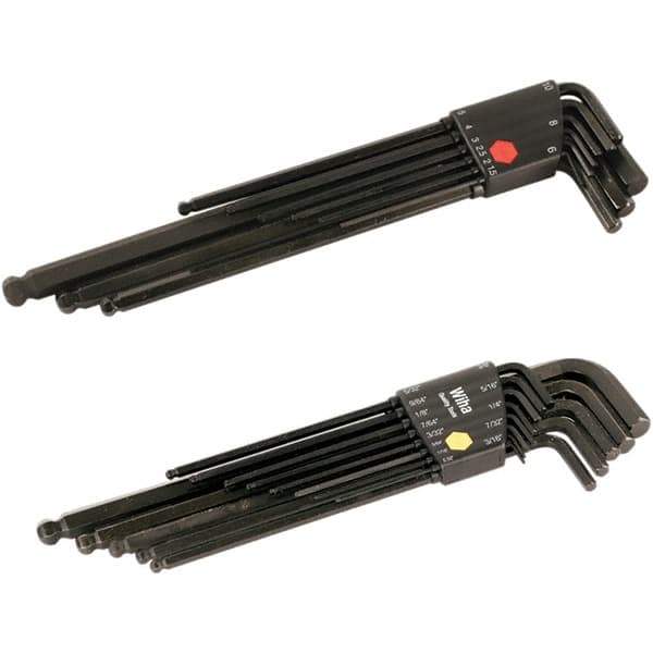 Wiha - 22 Piece, L-Key Long Arm Ball End Hex Key Set - 0.05 to 3/8" Range, Chrome Vanadium Molybdenum - Exact Tool & Supply