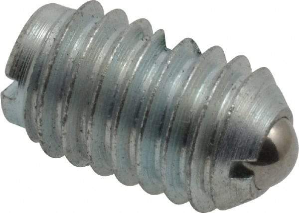 Gibraltar - 3/8-16, 0.187" Ball Diam, 5/8" Body Length, 0.048" Max Ball Reach, Threaded Ball Plunger - Steel Body, Steel Ball, 2.5 Lb Initial End Force, 5 Lb Final End Force, Locking Element - Exact Tool & Supply