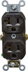 Leviton - 125 VAC, 20 Amp, 5-20R NEMA Configuration, Brown, Specification Grade, Self Grounding Duplex Receptacle - 1 Phase, 2 Poles, 3 Wire, Flush Mount, Tamper Resistant - Exact Tool & Supply