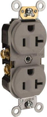 Leviton - 125 VAC, 20 Amp, 5-20R NEMA Configuration, Gray, Specification Grade, Self Grounding Duplex Receptacle - 1 Phase, 2 Poles, 3 Wire, Flush Mount, Tamper Resistant - Exact Tool & Supply